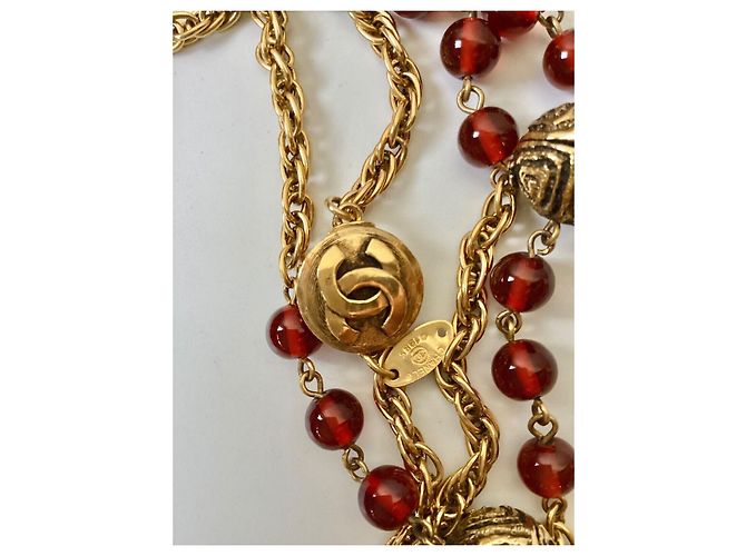 Chanel Collana lunga in perle di vetro rosso Gripoix Multicolore - vista 3