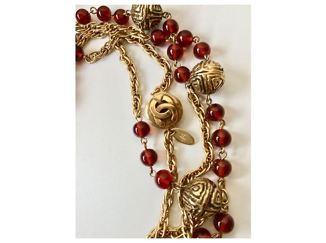 Chanel Collana lunga in perle di vetro rosso Gripoix Multicolore - vista 4