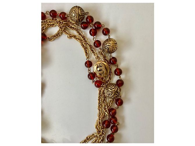 Chanel Collana lunga in perle di vetro rosso Gripoix Multicolore - vista 5