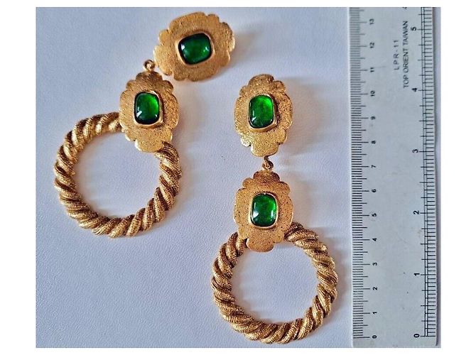 Chanel Gripoix Glasohrringe Smaragdgrün Gold hardware - Ansicht 4