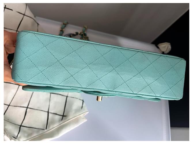 Chanel Caviar Classic Flap Media Blu - vista 3