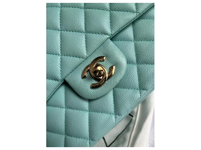 Chanel Caviar Classic Flap Media Blu - vista 6