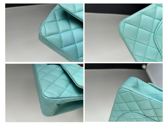 Chanel Caviar Classic Flap Media Blu - vista 7