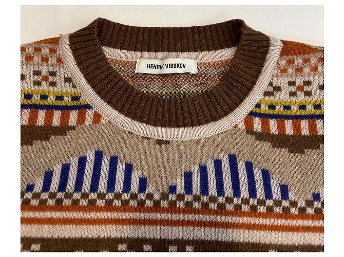 Henrik Vibskov Space Knit Rundhalspullover aus Merinowolle Braun Sand Gelb Mehrfarben - Ansicht 5