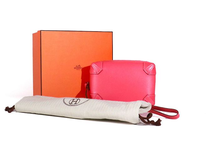 HERMÈS - Clutch Maxibox de Hermès en cuero liso Rosa Labial - vista 13
