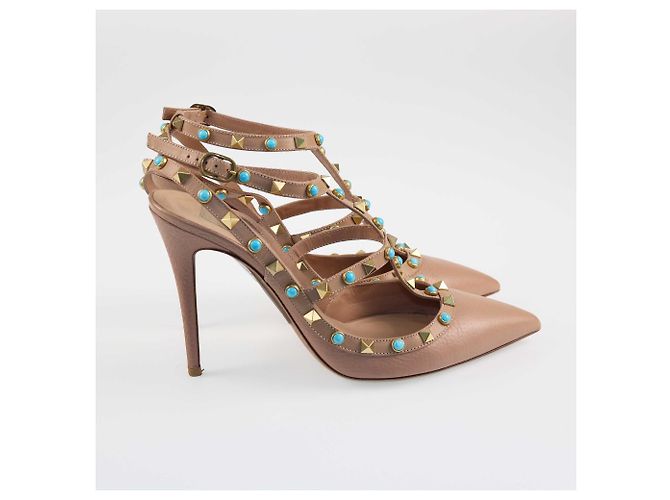 Valentino – Rolling Rockstud – Pumps mit Knöchelriemen, Beige - Ansicht 3