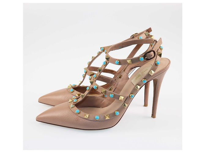 Valentino – Rolling Rockstud – Pumps mit Knöchelriemen, Beige - Ansicht 5