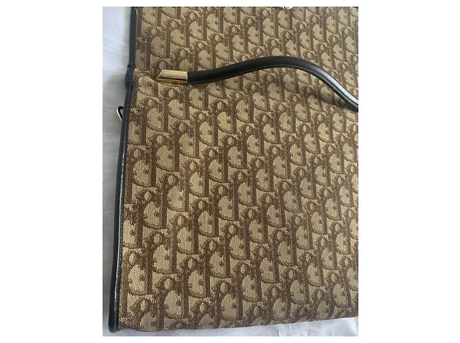 Bolso Christian Dior Oblique lona beige y marrón Marrón oscuro - vista 15