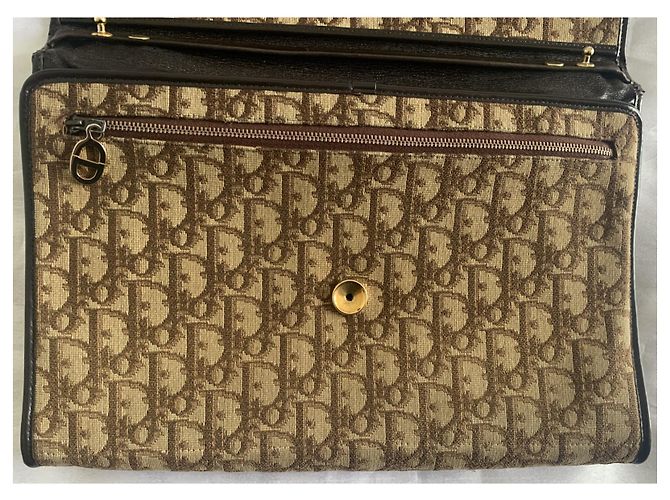 Bolso Christian Dior Oblique lona beige y marrón Marrón oscuro - vista 16