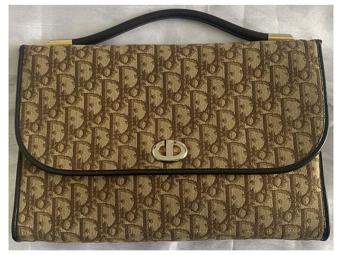 Bolso Christian Dior Oblique lona beige y marrón Marrón oscuro - vista 2