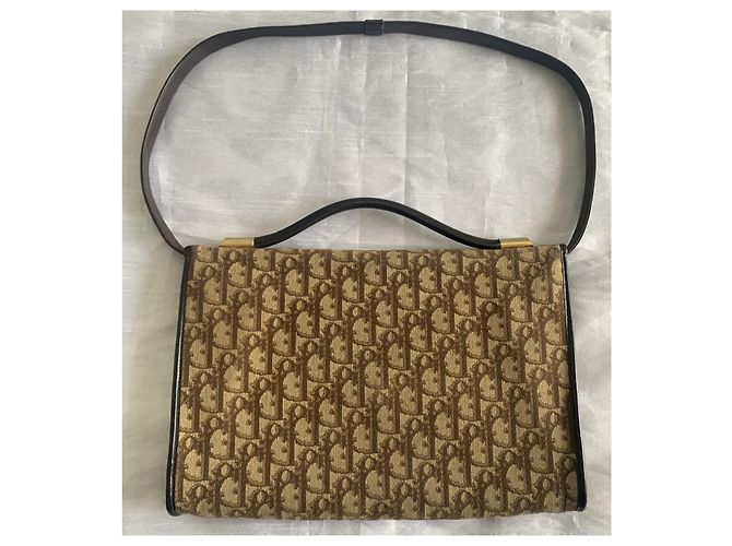 Bolso Christian Dior Oblique lona beige y marrón Marrón oscuro - vista 3