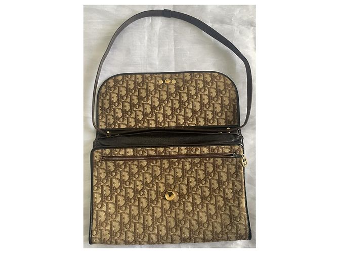 Bolso Christian Dior Oblique lona beige y marrón Marrón oscuro - vista 4