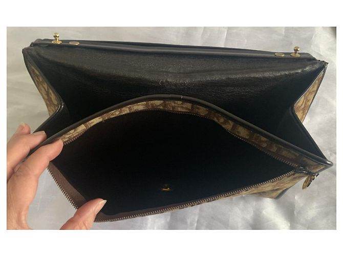 Bolso Christian Dior Oblique lona beige y marrón Marrón oscuro - vista 7