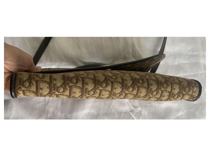 Bolso Christian Dior Oblique lona beige y marrón Marrón oscuro - vista 9