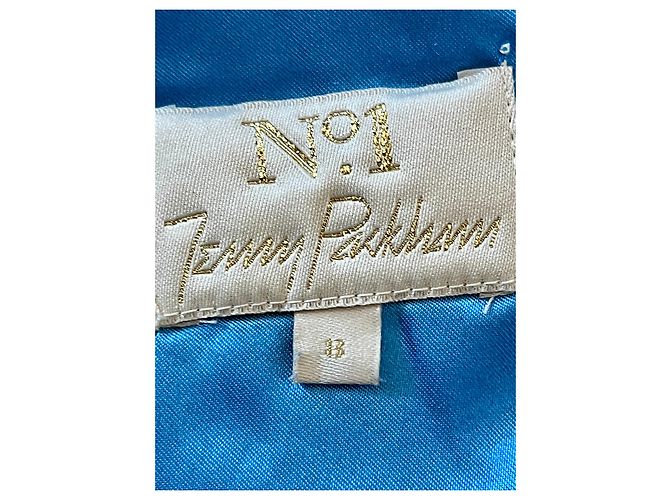 Jenny Packham Vestido de noite azul-celeste de um ombro só com corte alto na frente e baixo atrás. - vista 5