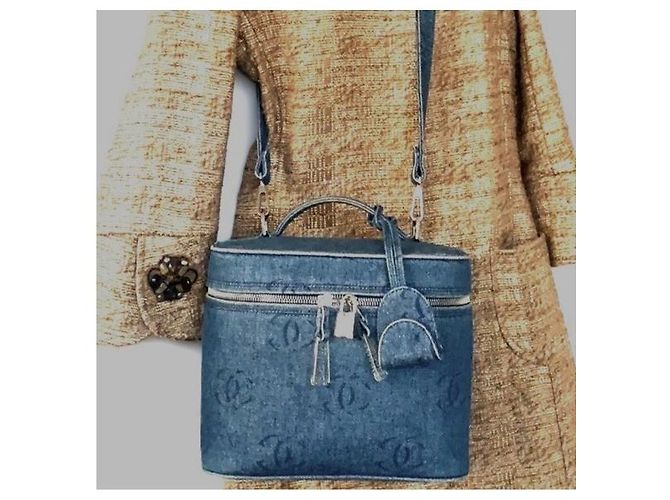 CHANEL Vintage CC Denim Vanity Case Blu - vista 2