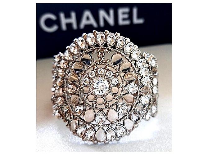 Chanel Bracciale a Fascia Fiore in Pâte de Verre Trasparente Argento - vista 2