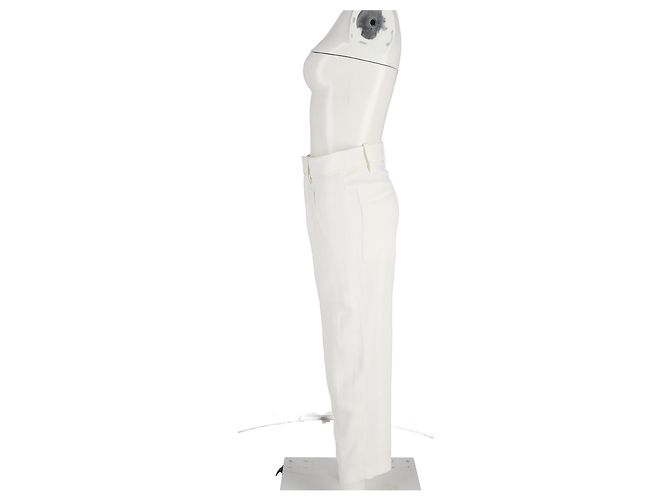 Chloé Calça Straight Leg em Algodão Creme Branco Cru - vista 5