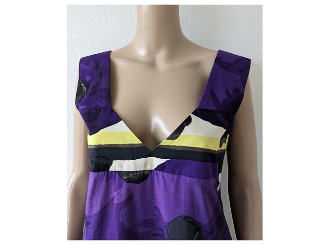 Kurzes ausgestelltes Kleid. Marni. Größe 36. Schwarz Weiß Gelb Dunkelviolett - Ansicht 2