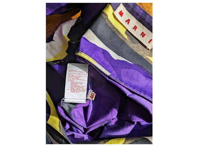 Kurzes ausgestelltes Kleid. Marni. Größe 36. Schwarz Weiß Gelb Dunkelviolett - Ansicht 5