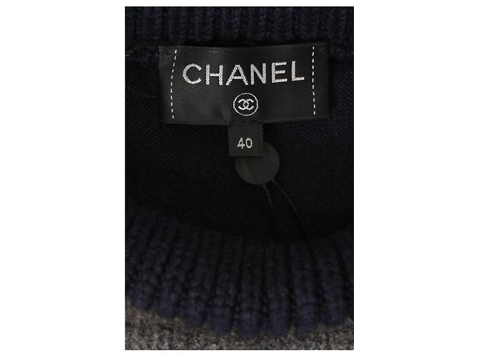 Zweifarbiger Rollkragenpullover von Chanel aus blauer Wolle - Ansicht 10