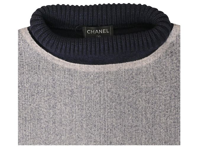 Zweifarbiger Rollkragenpullover von Chanel aus blauer Wolle - Ansicht 4