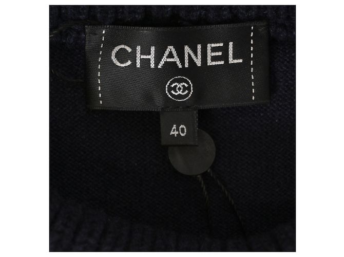 Zweifarbiger Rollkragenpullover von Chanel aus blauer Wolle - Ansicht 5
