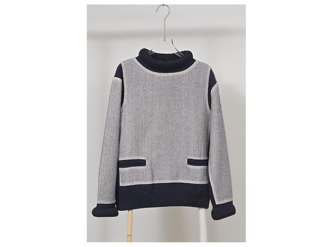 Zweifarbiger Rollkragenpullover von Chanel aus blauer Wolle - Ansicht 6