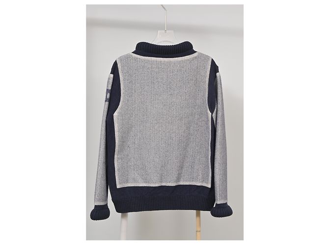 Zweifarbiger Rollkragenpullover von Chanel aus blauer Wolle - Ansicht 8