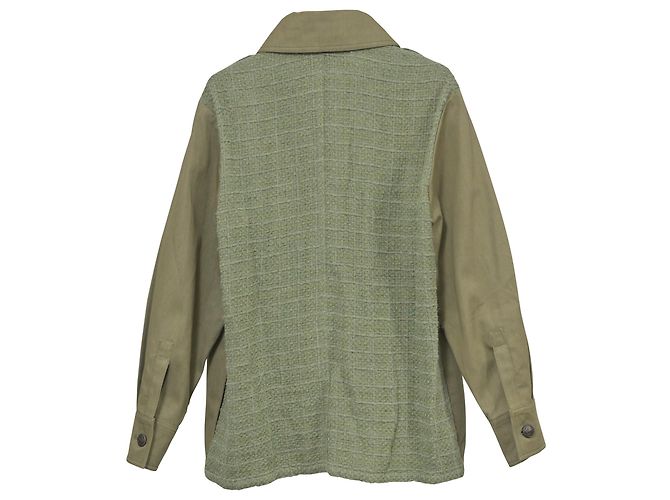 Giacca utility Chanel Denim Tweed in cotone verde - vista 3