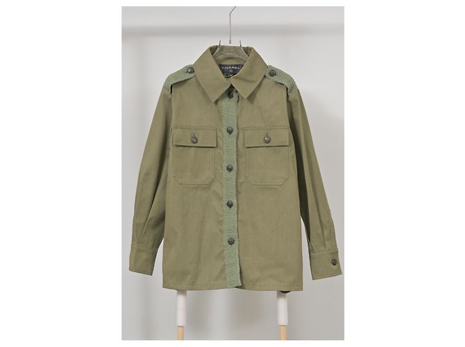 Giacca utility Chanel Denim Tweed in cotone verde - vista 5