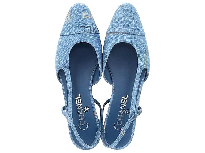 Timeless Chanel Slingback Cap Toe Flats in denim blu - vista 2