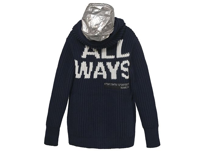 Valentino Garavani All Ways Strickjacke mit Metallic-Kapuze aus blauer Wolle - Ansicht 3