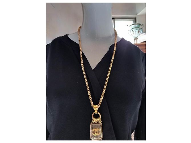 Collana lunga Chanel in vetro versato grigio e oro Gold hardware - vista 2