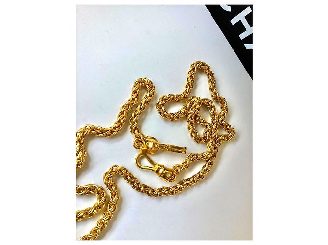 Collana lunga Chanel in vetro versato grigio e oro Gold hardware - vista 3