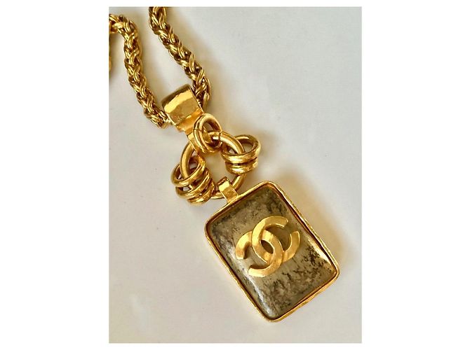 Collana lunga Chanel in vetro versato grigio e oro Gold hardware - vista 4