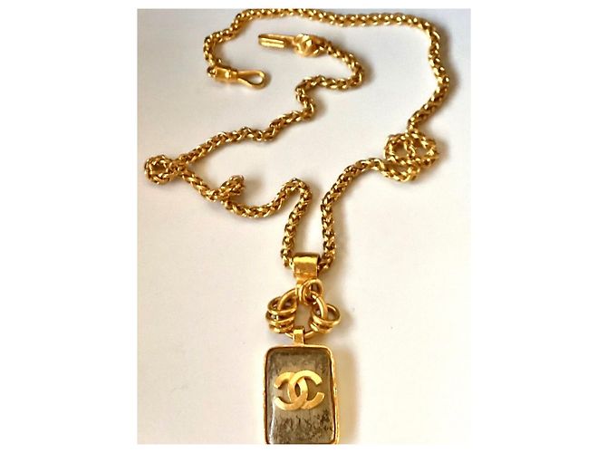 Collana lunga Chanel in vetro versato grigio e oro Gold hardware - vista 5