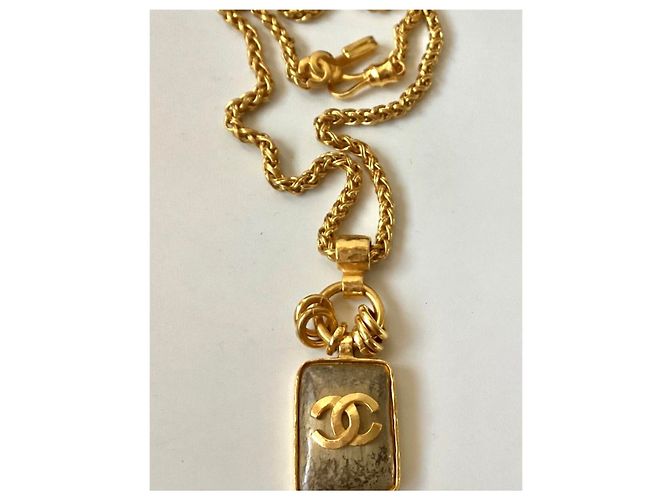 Collana lunga Chanel in vetro versato grigio e oro Gold hardware - vista 8