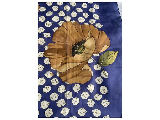 Foulard di seta Christian Dior Blu e Marrone con fiori Marrone chiaro - vista 14