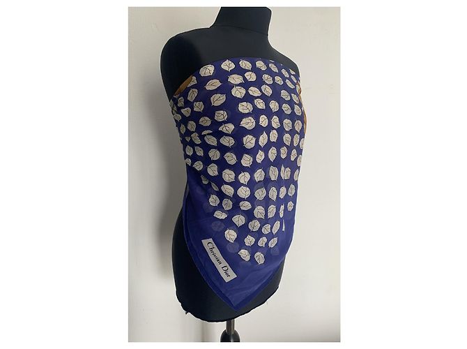 Foulard di seta Christian Dior Blu e Marrone con fiori Marrone chiaro - vista 3