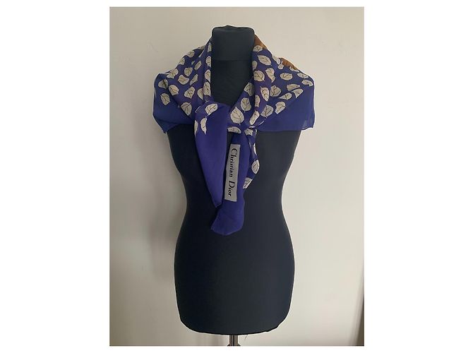 Foulard di seta Christian Dior Blu e Marrone con fiori Marrone chiaro - vista 4