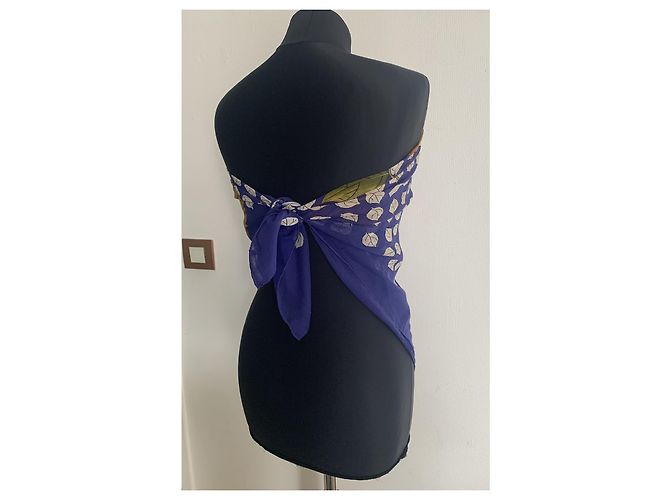 Foulard di seta Christian Dior Blu e Marrone con fiori Marrone chiaro - vista 5