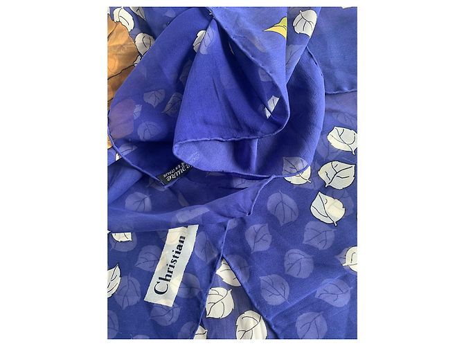 Foulard di seta Christian Dior Blu e Marrone con fiori Marrone chiaro - vista 6