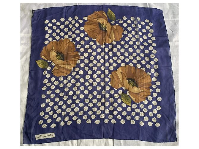 Foulard di seta Christian Dior Blu e Marrone con fiori Marrone chiaro - vista 8