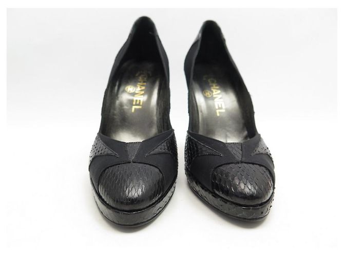 NEUE CHANEL SCHUHE PUMPS G26126 36 PYTHON UND SCHWARZES CANVAS NEUE SCHUHE - Ansicht 4
