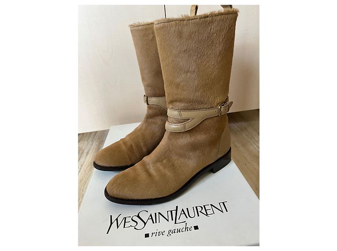Botas de motorista Yves Saint Laurent de potro beige - vista 3