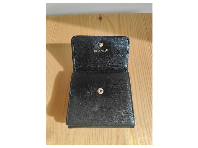Monedero Chanel de cuero negro granulado con tarjetero - vista 3