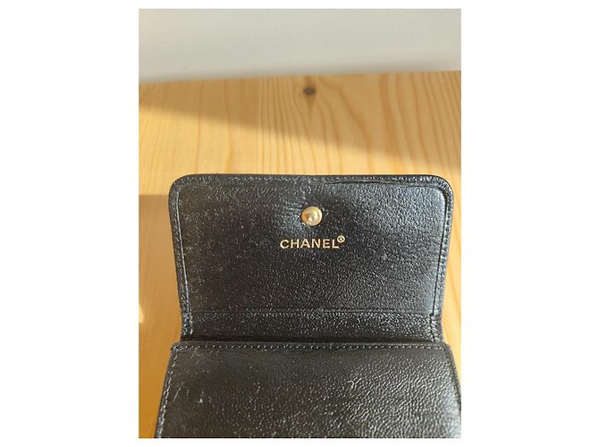 Monedero Chanel de cuero negro granulado con tarjetero - vista 4
