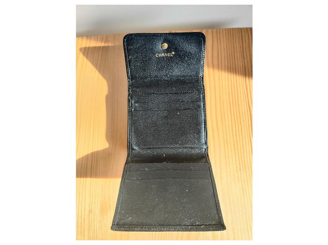 Monedero Chanel de cuero negro granulado con tarjetero - vista 5