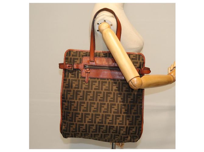 FENDI Zucca Canvas Einkaufstasche Braun Schwarz Auth am6121 - Ansicht 22